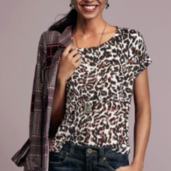 CAbi Tops - Cabi 3414 Leopard Boxy Roll Cuff Size S